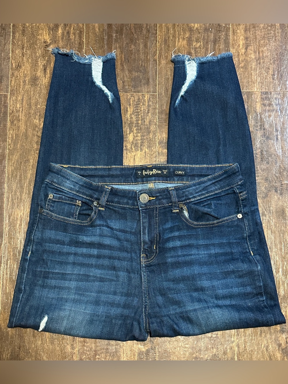 Indigo Rein Curvy Distressed Raw Hem High-Rise Ankle Denim Blue Jeans Women’s 11